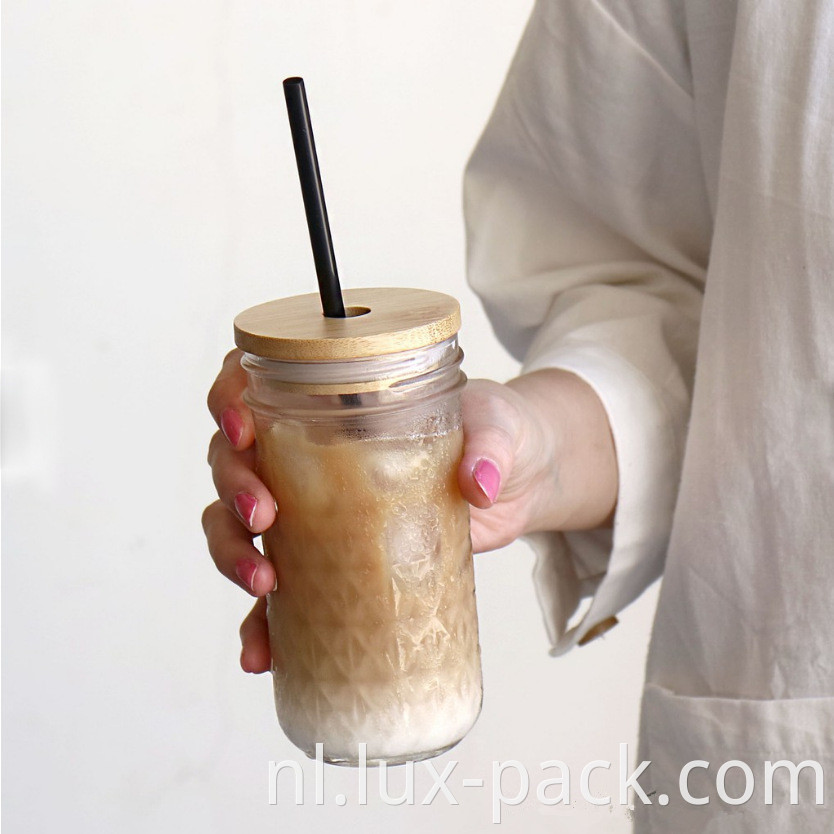 Hot Sale Glass Beer kan 86 mm 70 mm bamboe Mason Jar -deksels met stro gat glazen stro